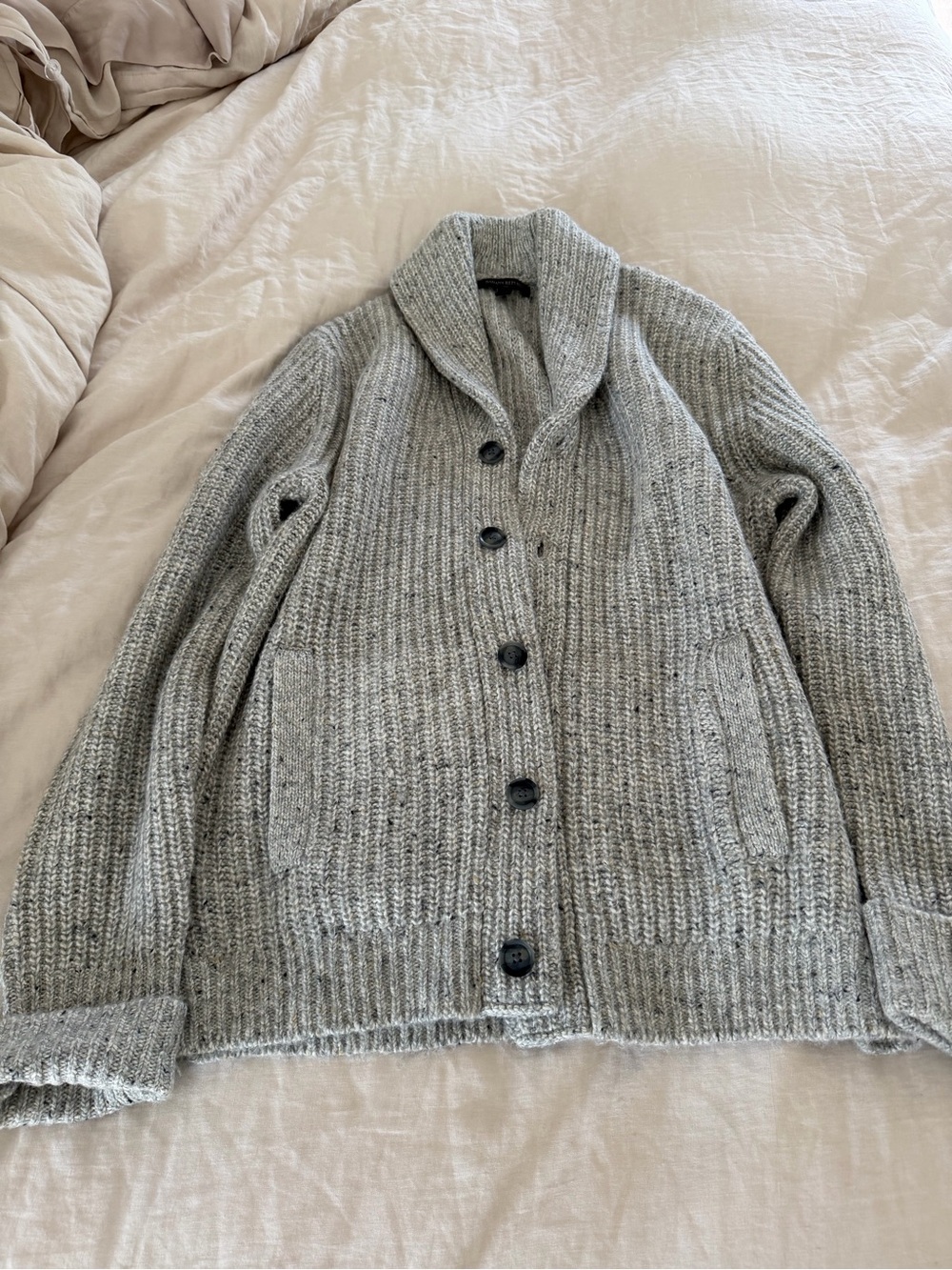 Men’s Banana Republic Shawl Collar Button-Front Knit Jacket - Gray